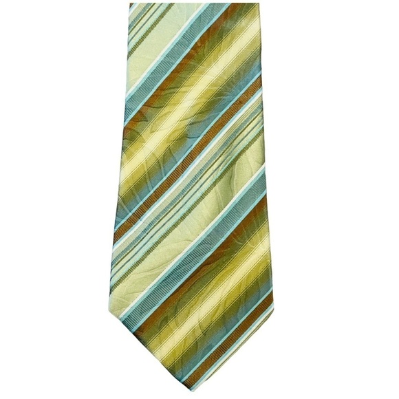 KENZO Textured 100% Silk Green Yellow Neck Tie - Picture 6 of 10